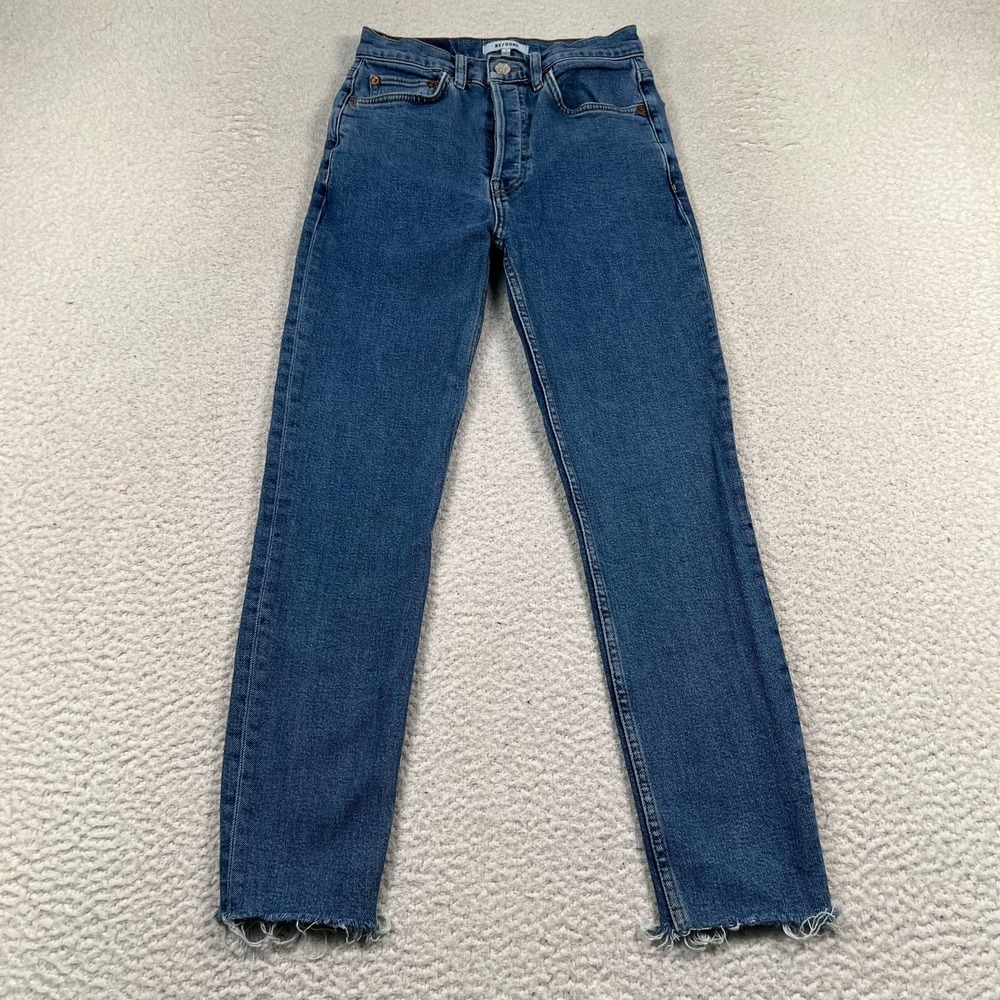 Re/done Jeans Womens 26 Comfort Stretch High Rise Ankle Crop Button Fly‎ Raw Hem